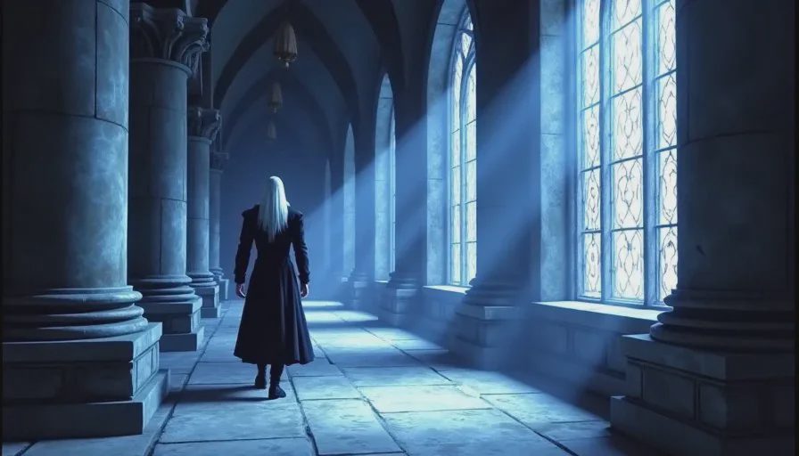 Marble Gallery — the art direction and music still cast a spell A CRT screen showing the Marble Gallery area in Symphony of the Night, with Alucard walking past tall pillars and stained glass windows in moody blue light.